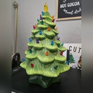 Mr. Christmas Green Ceramic Christmas Tree LED Lights 14" Battery Operated